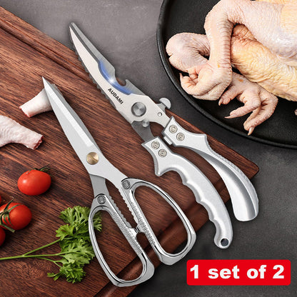 AUDAMI 2 Pack Kitchen Shears,Heavy Duty Stainless Steel All-Purpose Poultry Meat Scissors for Cooking-Dishwasher Safe