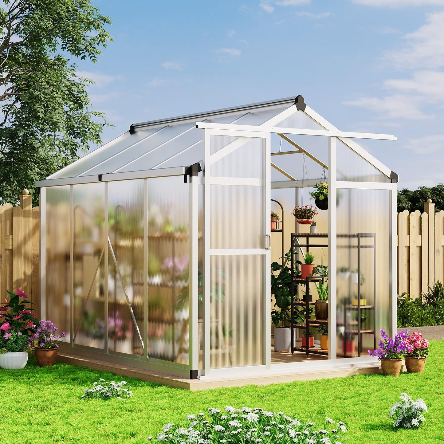 GarveeLife 6x8 FT Greenhouse - Large Aluminum Greenhouses for Outdoors, Heavy Duty Polycarbonate Greenhouse with Roof Vent&Ground Nails, Walk-in Green houses for Garden, Backyard, Patio, Easy Assembly