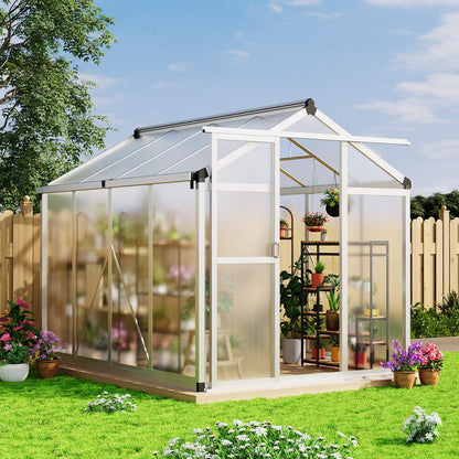 GarveeLife 6x8 FT Greenhouse - Large Aluminum Greenhouses for Outdoors, Heavy Duty Polycarbonate Greenhouse with Roof Vent&Ground Nails, Walk-in Green houses for Garden, Backyard, Patio, Easy Assembly