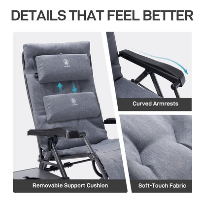 EVER ADVANCED Aluminum Zero Gravity Chair Oversized, Thick Padded Reclining Lounge Chair with Adjustable Headrest & Side Table, Heavy Duty Support 350 lbs, Foldable for Outdoor & Indoor, Gray-2 Pack