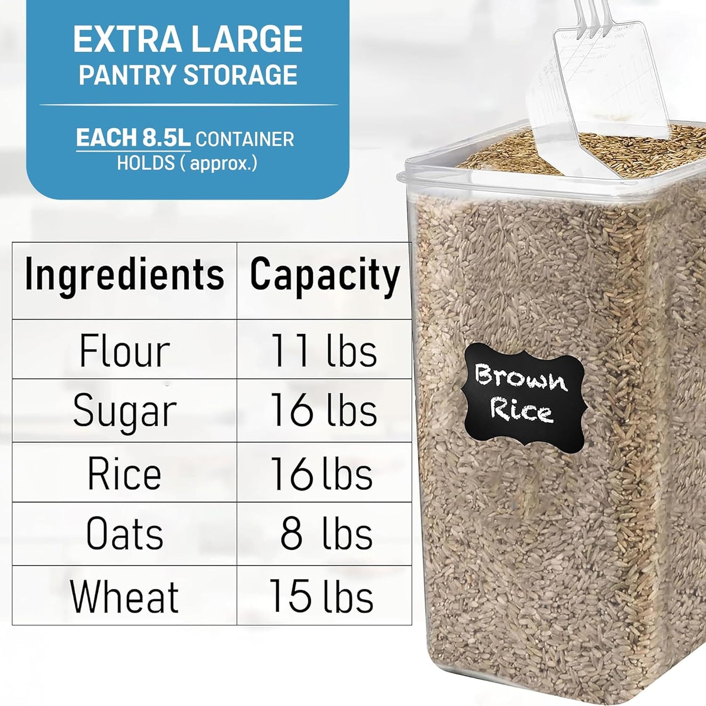 2 [8.5L 287 Oz] Flour Storage Container PC / Extra Large Food Storage Containers with Lids - Airtight, Leak Proof