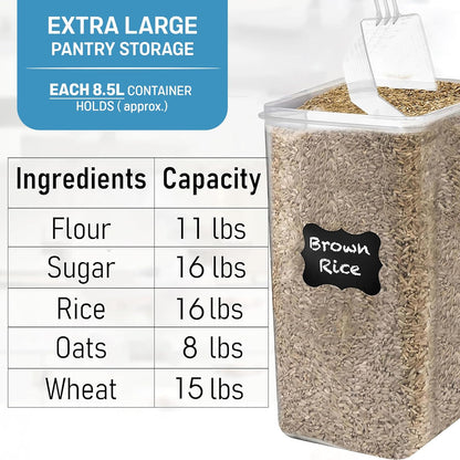2 [8.5L 287 Oz] Flour Storage Container PC / Extra Large Food Storage Containers with Lids - Airtight, Leak Proof
