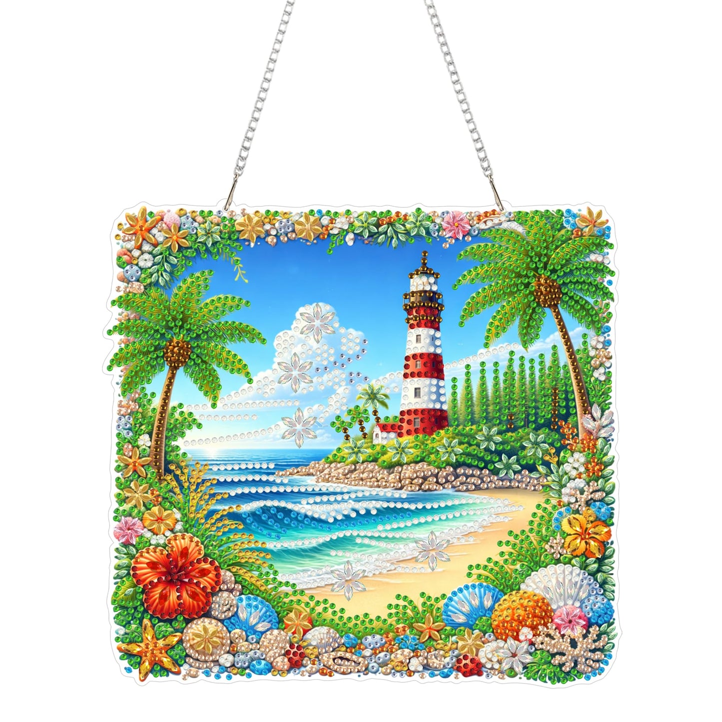 Yunzlly DIY Hanging Diamond Art Pendant Kit, Special Crystal Double Sided Diamonds Painting Ornament Kit for Adults, Acrylic Gem Painting Board for Window&Door&Wall (Lighthouse)