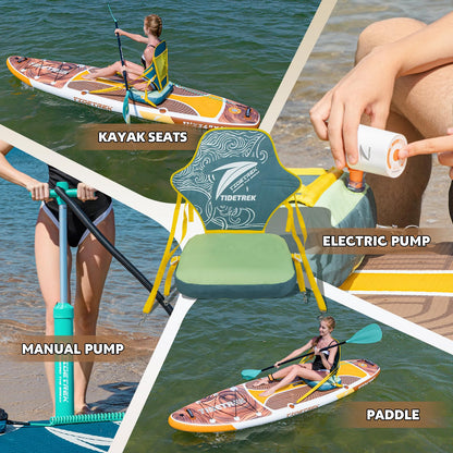 TIDETREK 11'/11'6" x 33"/34" x 6" Inflatable SUP Paddle Board – Extra-Wide, Stable Stand Up Paddle Board with Premium Full Accessory Set for Adults & Youth (Earth Pulse/Kayak Seat, 11'x34 x6)