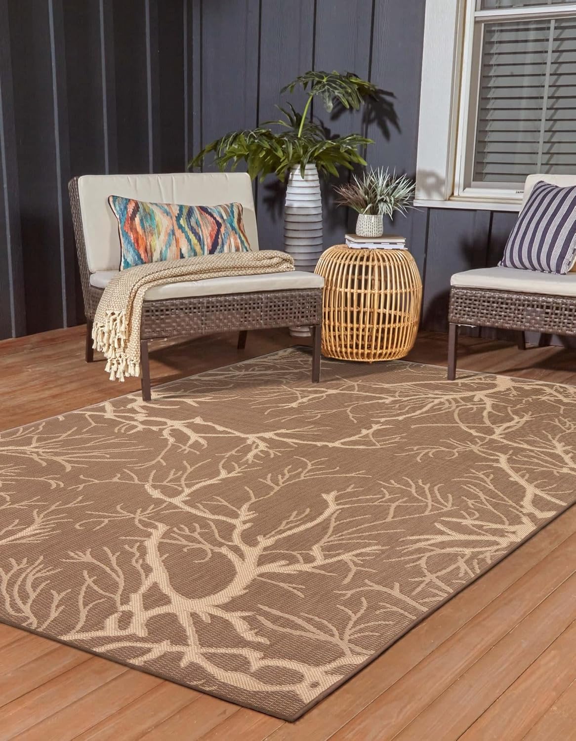 Unique Loom Outdoor Botanical Collection Area Rug - Brown/Beige Branch (2' x 3' 1" Rectangle)