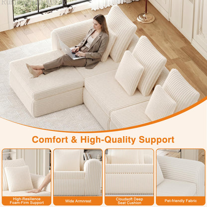 Feonase Modular Sectional Sofa, Cloud Sectional Couch with Deep Seat, 106.3'Modern Modular L Shape Sofa Couch with Chaise, Upholstered Boneless Couches for Living Room Bedroom, Beige