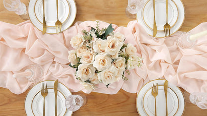 Light Peach Chiffon Table Runner, 27x120 Inches Long for Baby Shower and Wedding Decorations