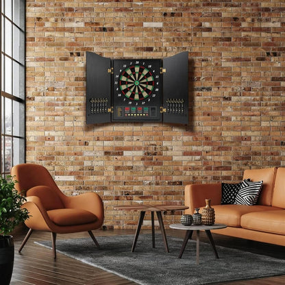 Electronic Dart Board, Wooden Box Dartboard with 12 Soft Tip Dart, 18 Inch LED Digital Dart Boards, Multiplayer/Multiple Ways to Play, Darts Competition