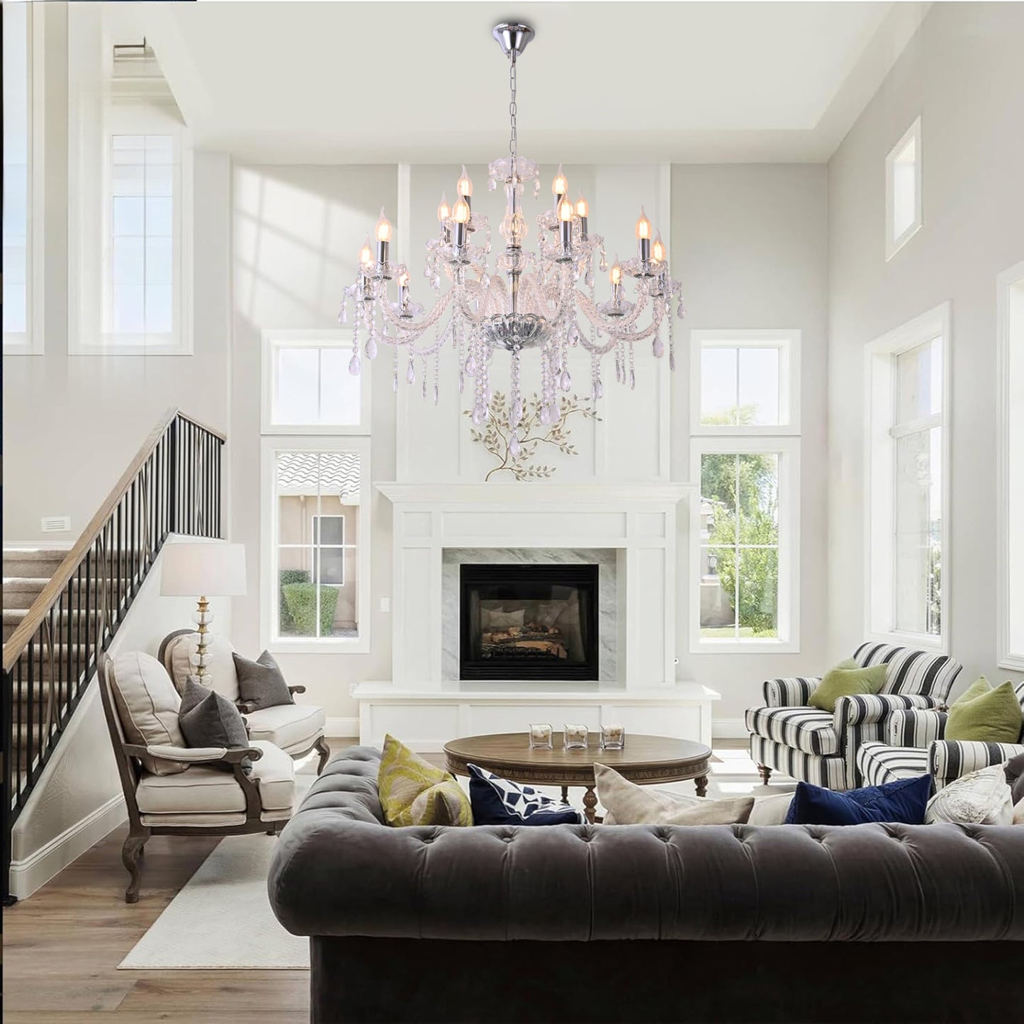 MALOSA Large Clear Crystal Chandeliers,30.7" Large Chandelier for Dining Room,Living Room,Bedroom,Hallway,High Ceilings Wedding Party 15 Lights