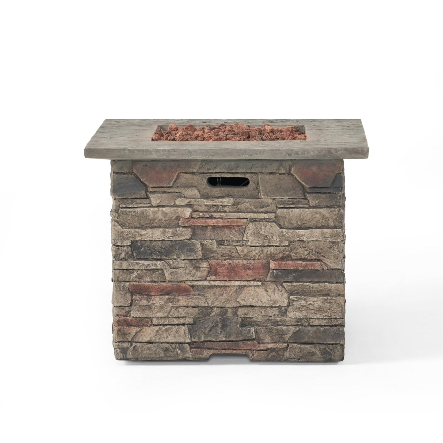 Hoonah Outdoor 40,000 BTU Lightweight Concrete Fire Pit Table, 32", Natural Stone / Grey