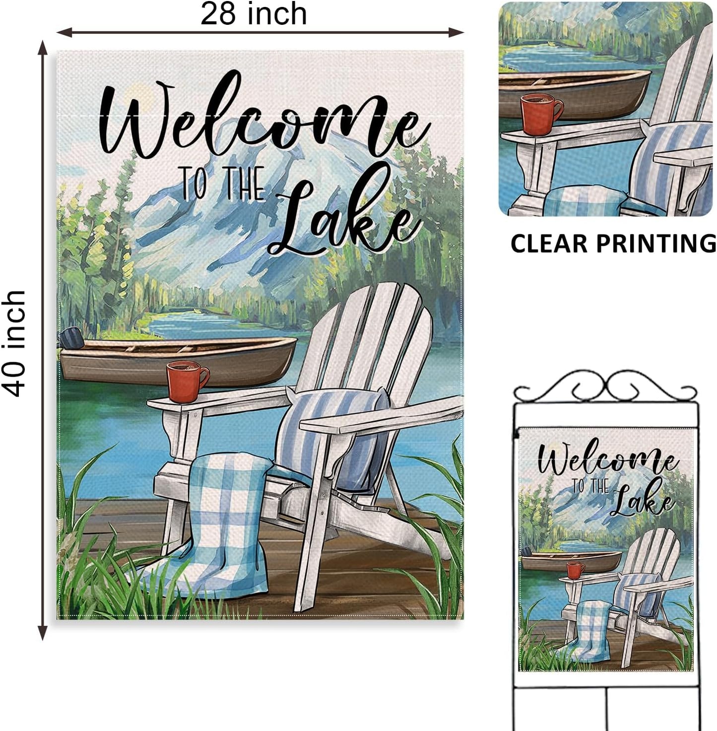 Welcome To The Lake Adirondack Chair Decorative House Flag, Spring Summer Lakehouse Boat Garden Yard Decor 28 x 40