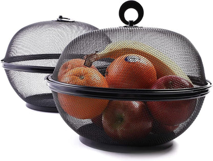 Juvale Black Mesh Fruit Baskets with Lids, 10 Inch Restaurant Kitchen Produce Containers, 2 Pack