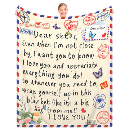 Sister Gifts Throw Blanket for Sisters Mother's Day,Sister Birthday Gifts,Super Soft Flannel Love Present A Letter Blankets with Butterfly 52"x60" for Christmas,Valentines Day,Bed,Couch