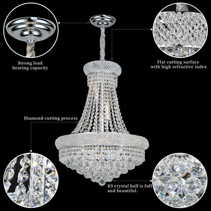 Gifarich Crystal Chandeliers for Dining Room Light Fixture,Empire Style K9 Crystal Chandeliers for Entryway,12 Lights Chrome Luxury Lighting Fixtures for Living Room Stairway Bedroom Foyer D22 Inch