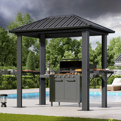 Aoxun Hardtop Gazebo 5 x 8 FT, Outdoor Metal Hard Top Gazebo,Grill Gazebo Permanent BBQ Pavilion with Galvanized Steel Roof, Aluminum Pavilion with Shelves for Lawn, Garden, Patio, Backyard