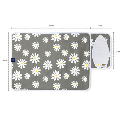 Encasa Homes Ironing Mat/Pad (Small 28"x20") with 3mm Padding & Silicone Iron Rest for Steam Pressing on Tabletop or Bed - Heat Resistant, Portable, Quilting & Travel Blanket - Daisy Grey