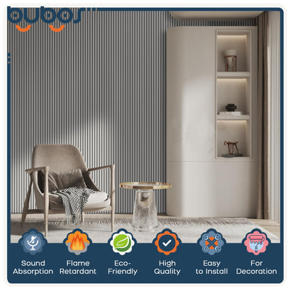 BUBOS 10 Pack Large Acoustic Panels, 48"X 12"X 0.4" Sound Proof Panels for Walls,Decorative Self-Adhesive Acoustical Wall Panels,3D Slat Sound Panels for Home Office Studio (White 01)