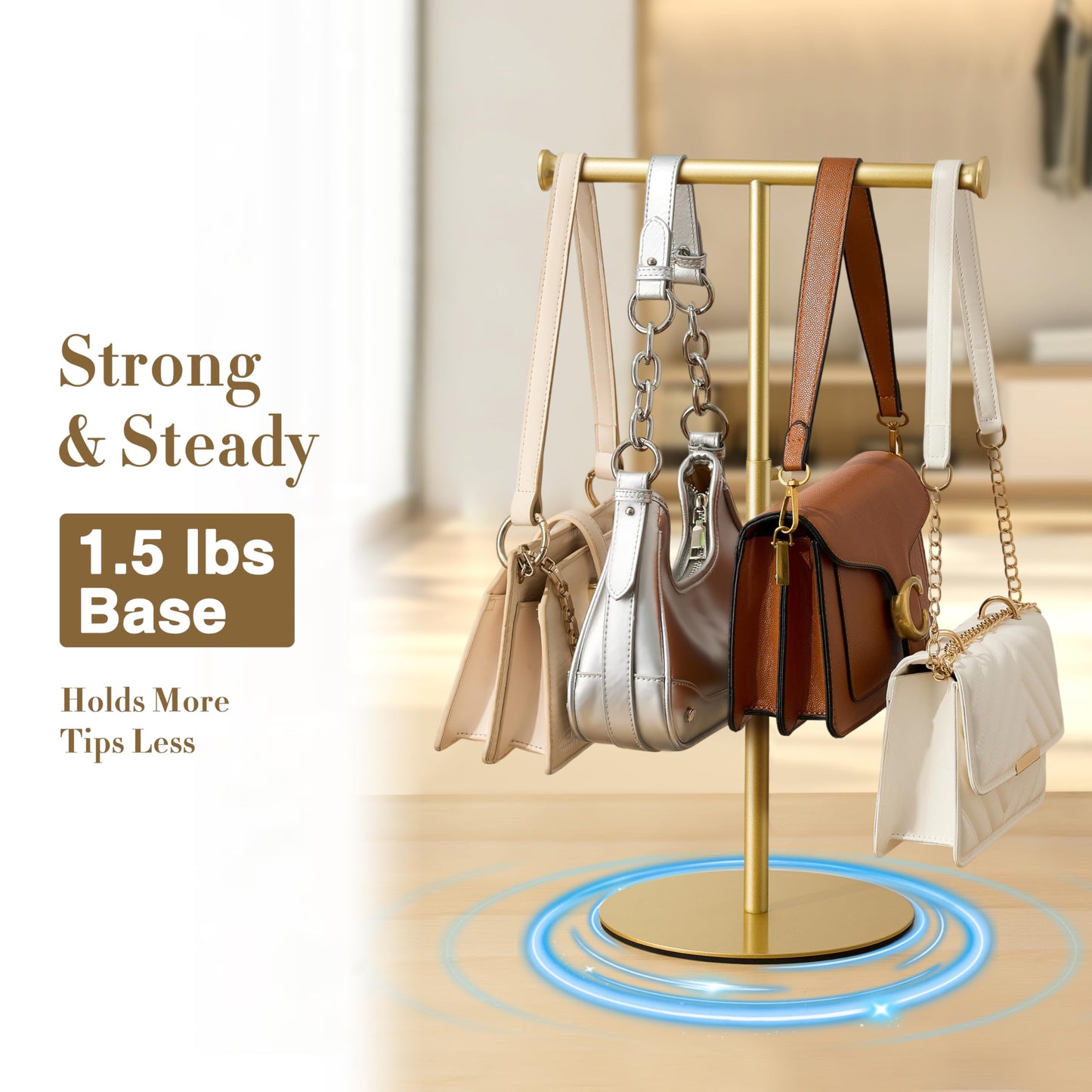niffgaff 2 Pack 15‘’-24‘’ T Bar Purse Display Stand Tabletop: Adjustable Height Handbag Holder, Countertop Hanging Rack for Long Necklace Scarf Lanyard, Gold