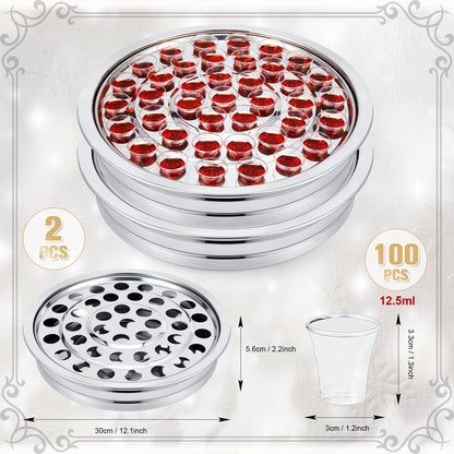 Zhehao 2 Pcs Communion Trays with Disposable Chalices for Church Supplies, Each 40 Holes Communion Supplies Set Stackable Worship Trays for Church Services Weddings & Gatherings (Silver)