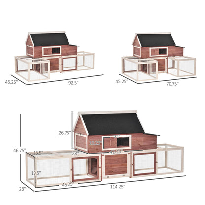 PawHut 114" Chicken Coop Wooden, Customizable Outdoor Chicken Cage Poultry Hen House with Nesting Box, Double Runs, Asphalt Roof, Ramp, for Garden Backyard