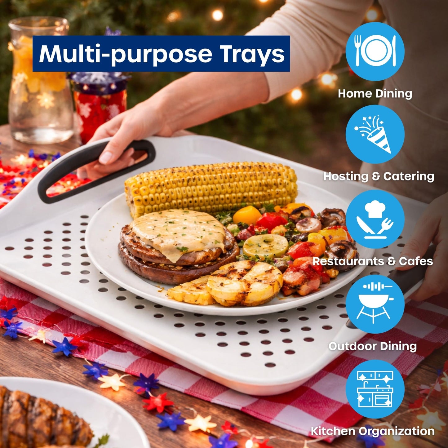 Food Trays for Eating on Couch - 2 Pack - Non Slip Dinner Trays for Eating Set of 2 Non Slip Serving Tray and Food Tray with Handles (Black)