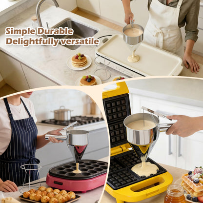 EgieMr Pancake Batter Dispenser, Pancake Dispenser with 0.8 in Large Spout, Easy-Pour Cake Batter Funnel for Thick Mix with Fruits or Chocolate Chips, Stainless Steel Funnel for Home and Kitchen