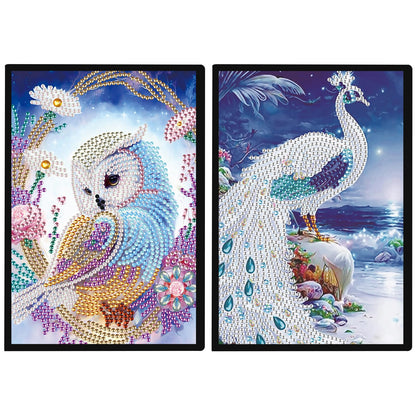 JZHYOAN Diamond Diary Notebook Kits, DIY Diamond Journals Sketchbook for Adults, Owl-peacock Cross-Stitch Art Special Pattern Mosaic Art Memo Notepads for Office, Work, Travel