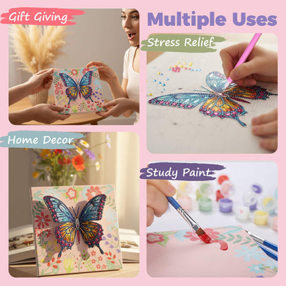 SOLDAY 2-in-1 Butterfly Diamond Painting & Paint by Number Kit for Kids and Beginners, Birthday Gifts for Age 6 7 8 9 10 Girls, DIY Gem Crafts Butterfly Kit with Plastic Easels for Home Decor