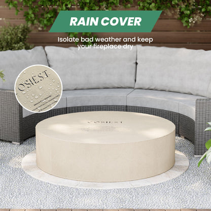COSIEST Outdoor Propane Fire Pit Coffee Table w Terrazzo White 42 inch Round Base Patio Heater, Certified, 50,000 BTU Stainless Steel Burner, Wind Guard, Transparent Gray Fire Glass, Rain Cover