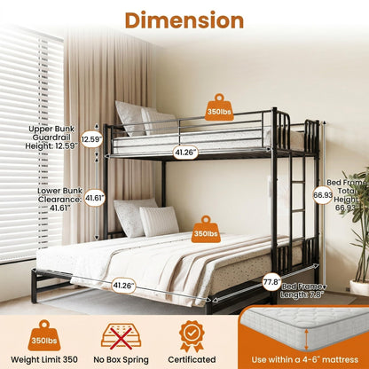 KavlSean Twin Over King Bunk Bed with Safety Guardrail, Metal Pull-Out Bunk Bed Frame with Built-in Ladder, No Box Spring Needed, Extendable Beds for Kids/Teen/Adults, Bedroom, Dorm