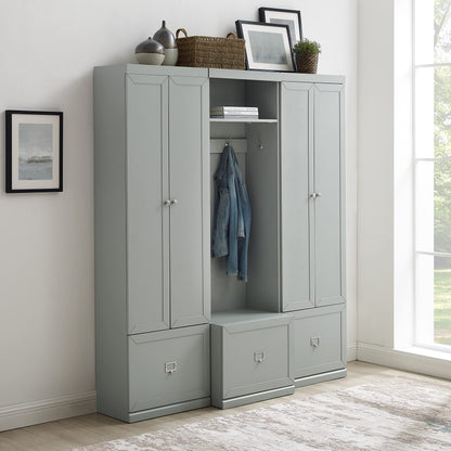 Crosley Furniture Harper 3-Piece Hall Tree and Storage Cabinet Set with Entryway Bench and Hooks for Hanging, Gray