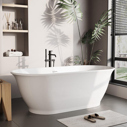 GarveeLife 59 Inch Freestanding Bath Tub Acrylic Oval Soaking Tub – Extra Large Freestanding Bathtub for Modern Bathroom Remodel, Integrated Overflow, Glossy White Finish