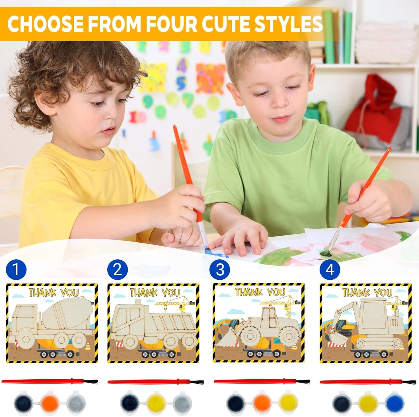 24 Set Construction Birthday Party Supplies, Trucks Parties Craft Construction Theme Birthday Paint Party Favors