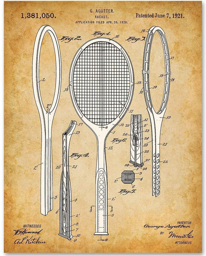 Tennis Racket Patent Print - 11x14 Unframed, Great Sports Bar Decor and Gift for Tennis Enthusiasts