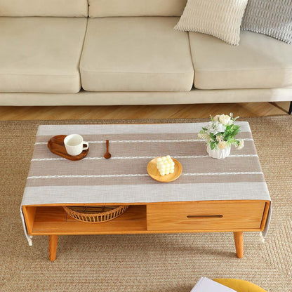 20x60 Inch SIELUNO Coffee Table Cover, Rustic Farmhouse Rectangle Table Cloth Cotton Linen Waterproof with Pockets