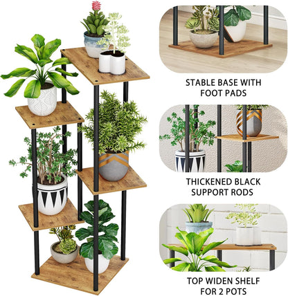 5 HAYOFAMY Tier Plant Stand Indoor, Tall Plant Shelf Metal Wood Multiple, Flower Pot Holder for Living Room Office