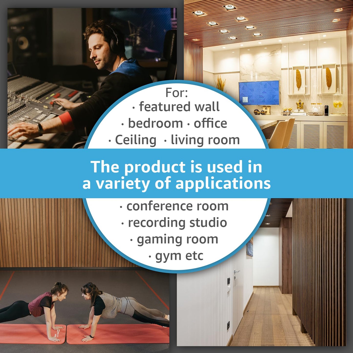 Art3d 4-Pack 108" x 12" Acoustic Wood Panels for Wall, Soundproof Wood Slat Panel for Wall and Ceiling, 3D Fluted Sound Absorbing Paneling for Interior Wall Decor, Living Room, Bedroom - Blackwood