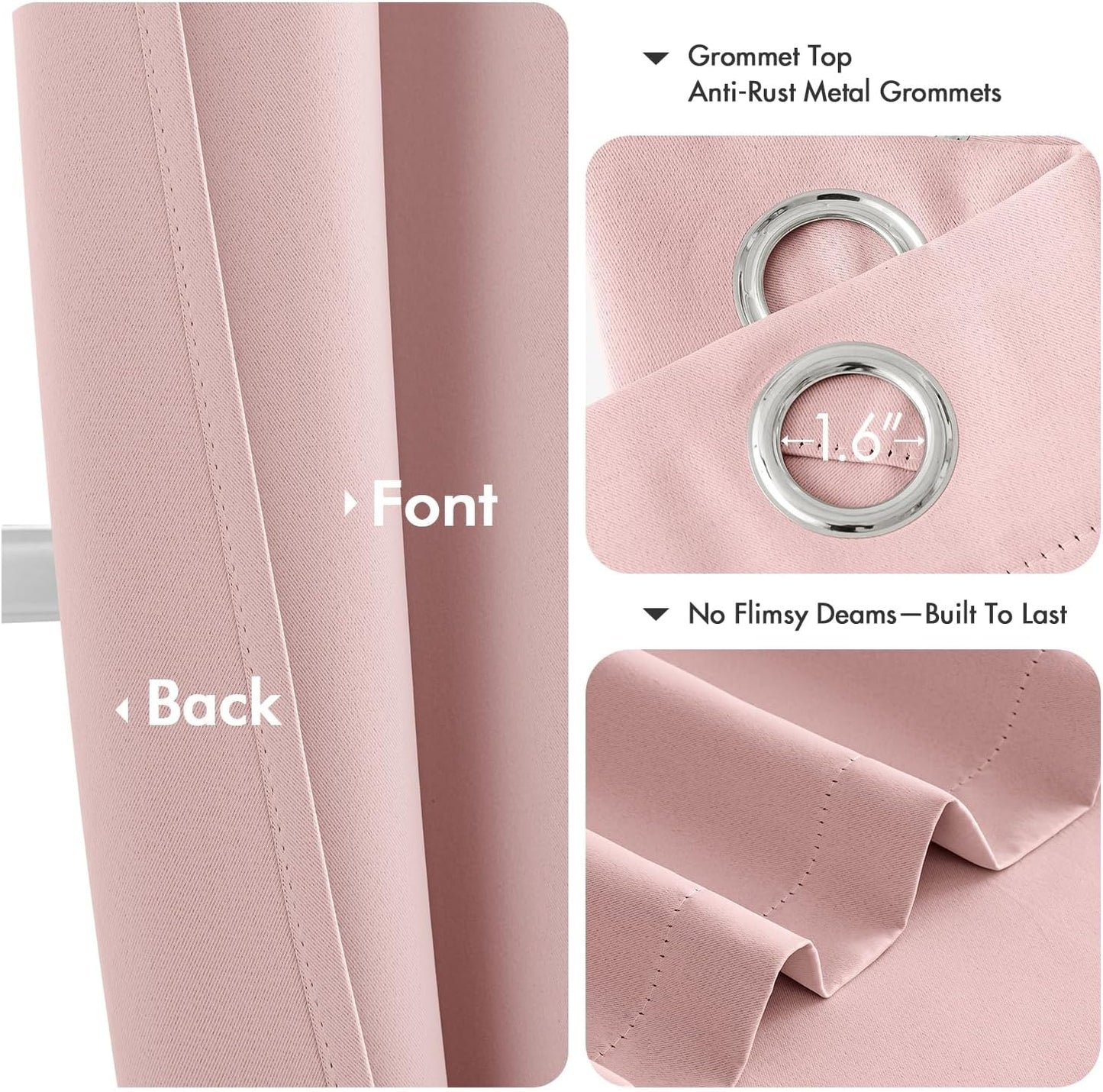 MIULEE Baby Pink Blackout Curtains - Thermal Insulated Room Darkening Drapes | 63-Inch Grommet Top Panels