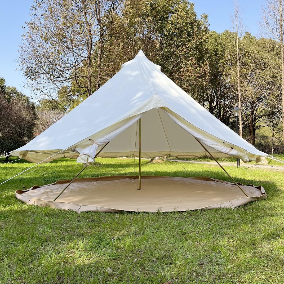 Outdoor Family Camping Safari Glamping Waterproof Luxury 3/4/5/6M Yurt Bell Tent With Mesh Screen (Off White Oxford, 6M)
