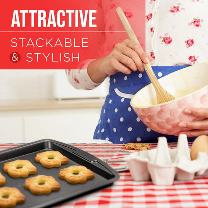 Bakken Swiss Cookie Sheet 3 Piece Set, Non-Stick Stackable Baking Pans with Gray Deluxe Ceramic Coating, Dishwasher Safe