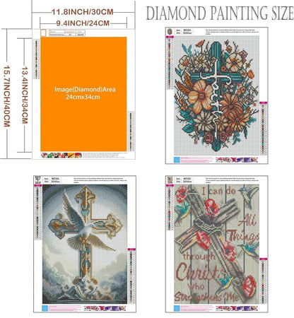 Axquilon Religious Diamond Art Kits for Adults - 3 Pack Cross Diamond Painting Kits for Adults, 5D Round Full Drill Christian Gem Art, Paint by Diamonds Pictures DIY Crafts Kits 12x16inch