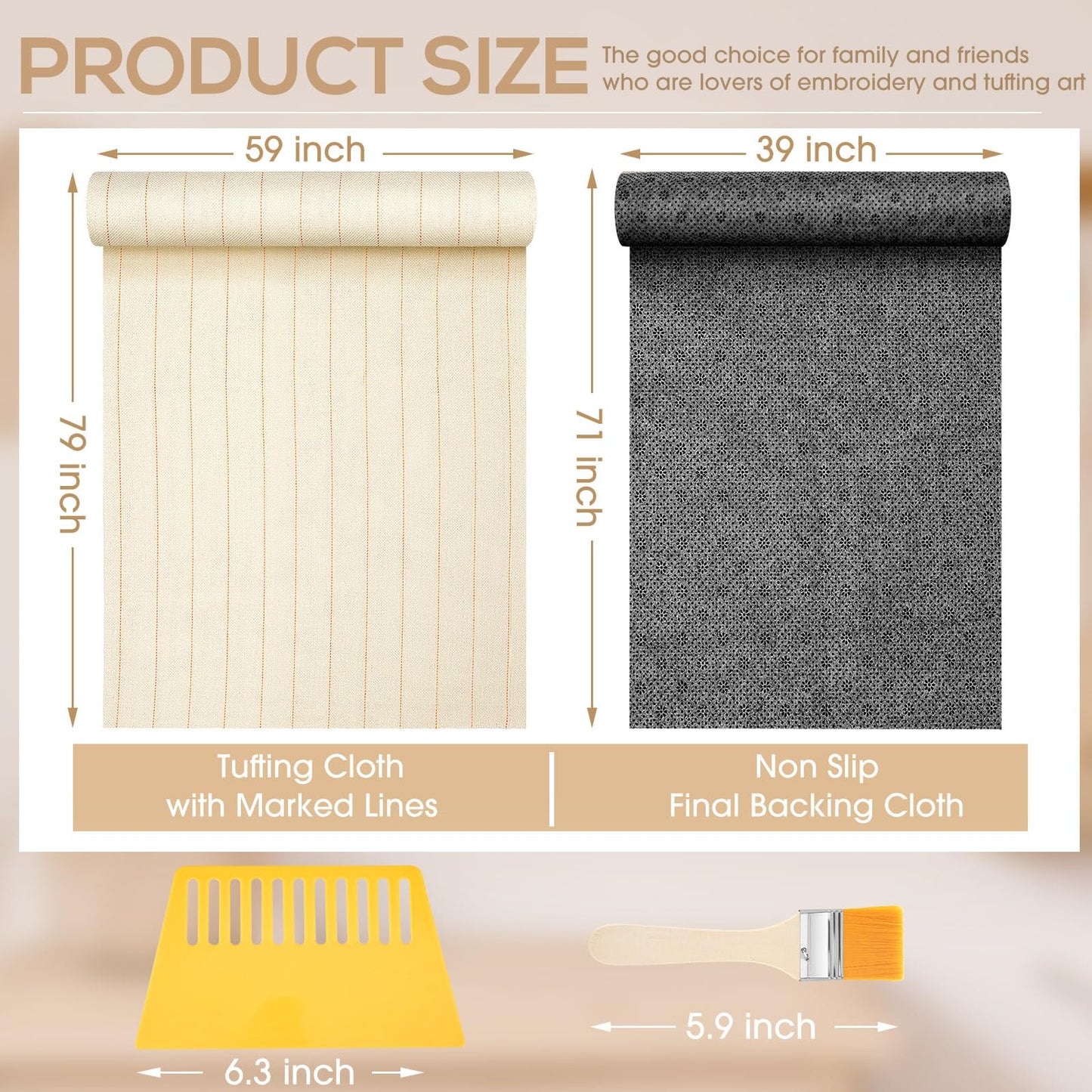 Tudomro 12 Pcs 79'' X 59" Large Tufting Cloth for Rugs and 71'' X 39" Non Slip Final Backing Tuft Fabric Monks Cloth for Tufting Needle DIY Rug Making, Contains Cleaning Brush and Glue Scraper