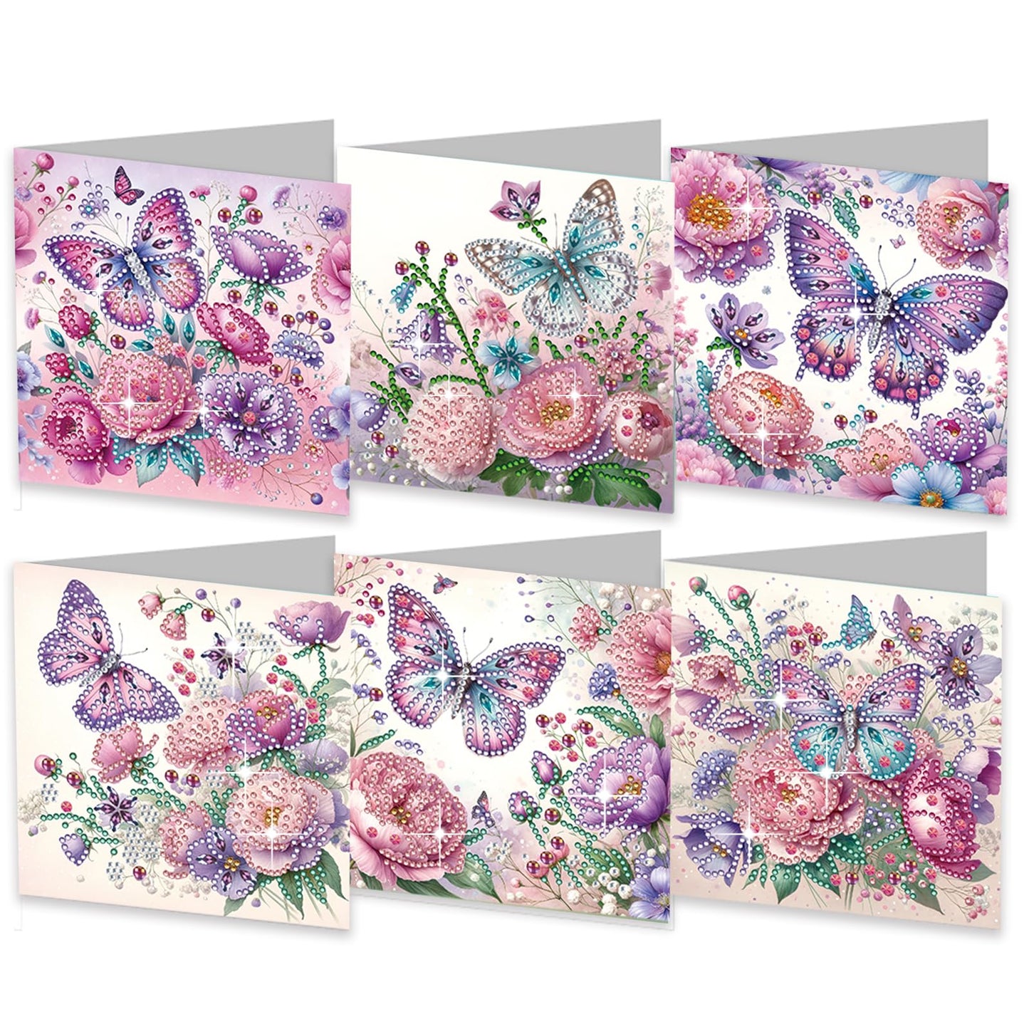 JBTM24 6 Packs Diamond Art Cards Kit, Diamond Painting Greeting Cards with Envelopes, DIY Card Making Kits for Adults, Gifts for Families, Friends, Partners (Butterfly)