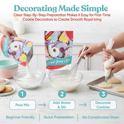 Bakerpan White Royal Icing Mix for Decorating Cookies and Cakes - Cookie Icing Mix - 16 Ounces (1 lb) | Made in USA