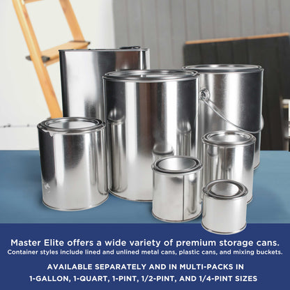 Master Elite 1 Gallon Unlined Empty Metal Paint Can Bucket with Lid, Bail Handle - Triple Tight Seal, 128 fl. oz. Steel Coating Storage Container Tin - Store Leftover Oil-Based Paint, Automotive, Art