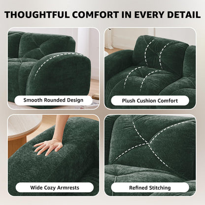Green L-Shaped Sectional Couches for Living Room, Velvet Fabric Boneless Couch, No Assembly Cloud Modular Sectional Sofa with 1 Ottoman, Foam Couch Compressed Sofa Set for Apartment, Sofas para Sala