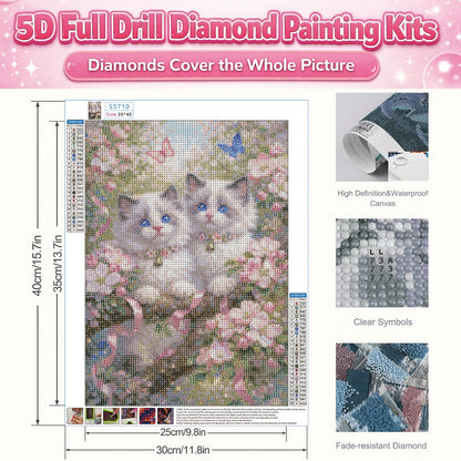 IOHEFY Cute Twin Kittens Diamond Painting 12 x 16 Inch Full Drill Acrylic Diamond Art DIY Crystal Rhinestone Cat Floral Butterfly Artwork Nano Pearlescent Canvas Wall Decor Gift