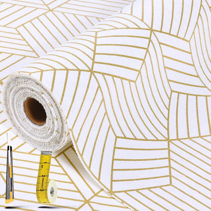 Shelf Liners for Kitchen Cabinets 17in x 30FT, Non Adhesive Cabinet Liner Strong Non-Slip Golden Leaf Drawer Liner, Easy to Clean for Shelf, Cabinet with Knife and Tape Measure