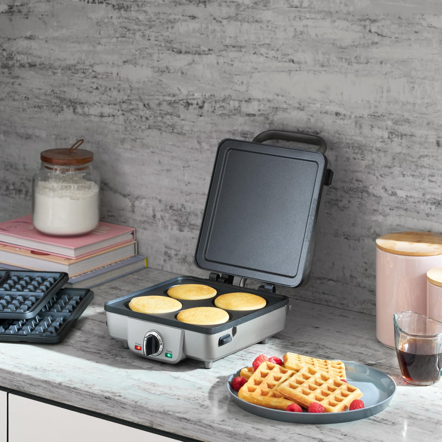 Cuisinart Belgian Waffle Maker with Pancake, Nonstick Plates, 6 Browning Levels, Ready Indicator Lights, Temperature Control, Deep Waffle Pockets, Brushed Stainless, WAF-300NAS