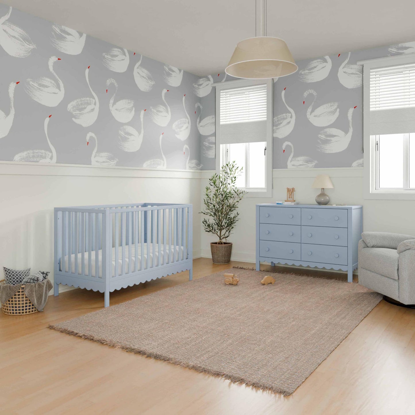 Davinci Sammy Scallop 4-in-1 Convertible Crib in Powder Blue, GREENGUARD Gold Certified